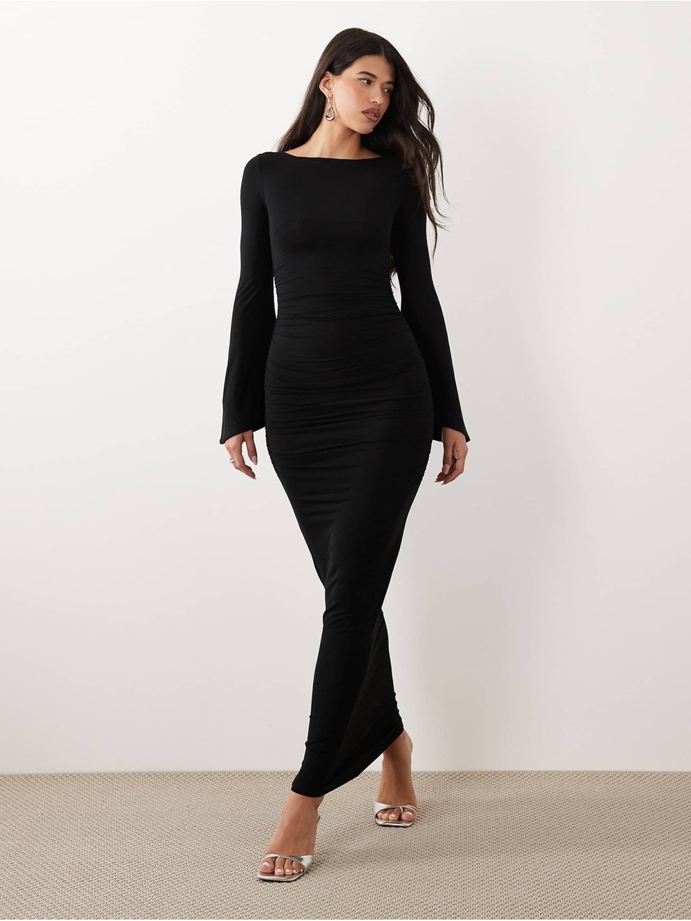 ASOS Waterfall Sleeve Ruched Maxi Dress
